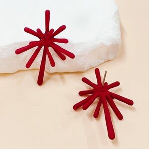 M Personalized Wine Red Sea Urchin Shaped Stud Earrings Starburst Earrings